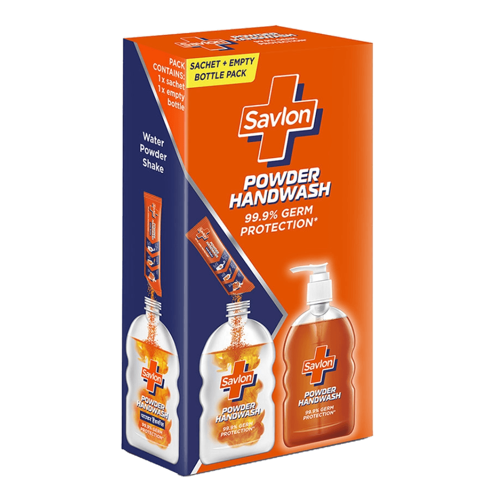 Savlon Powder to Liquid Handwash +  Empty bottle, Makes 200ml Liquid Germ Protection Handwash